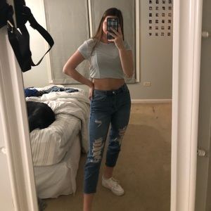 light blue top with cross back